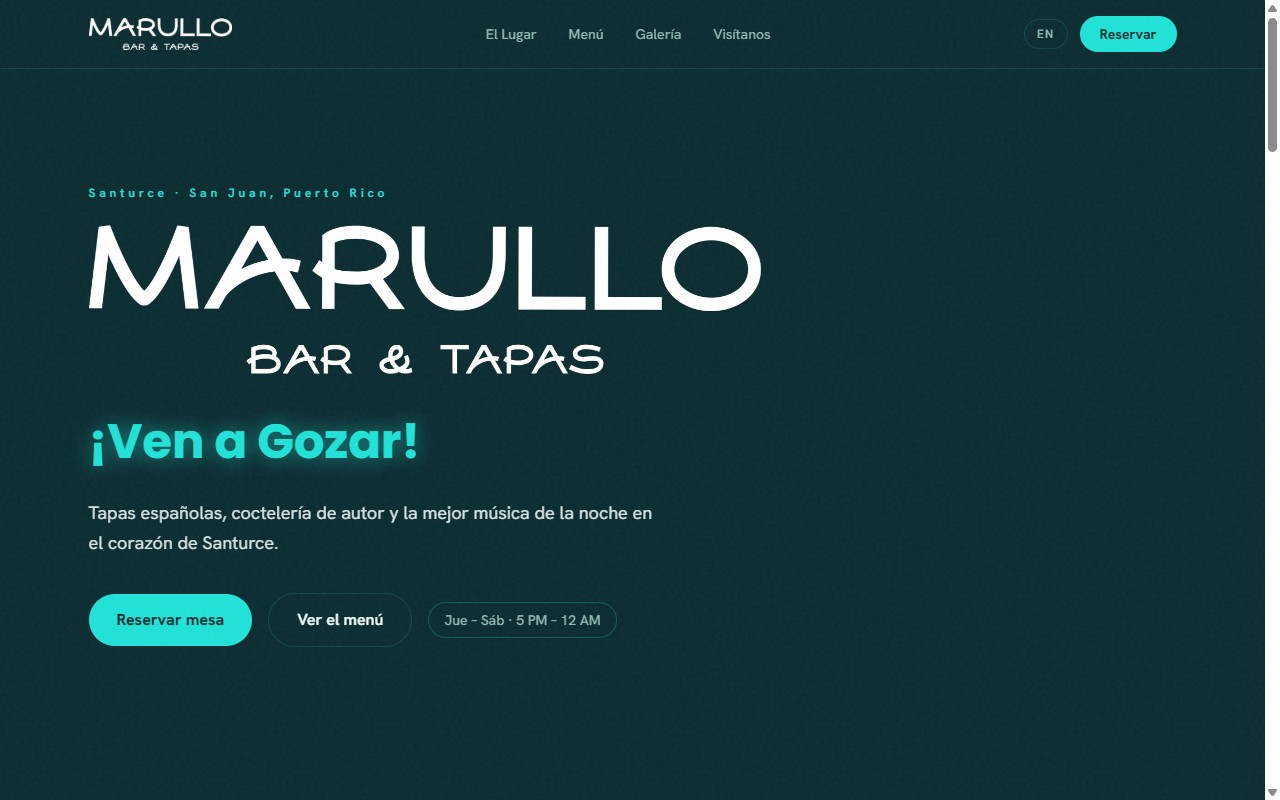 Marullo Bar & Tapas website, designed and built by R21 Digital